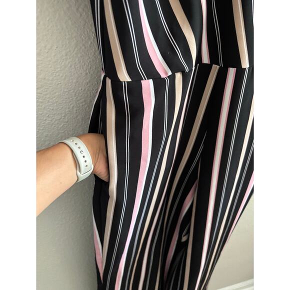 New York & Company Striped Black Pink Jumpsuit with Pockets Size Large - Picture 4 of 8